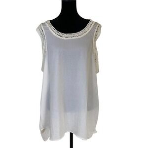 Cabi Womens White Crochet Trim Sleeveless Top Blouse #5042 Size XL Classic Basic